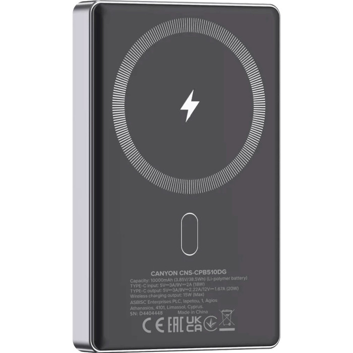 Повербанк MagSafe CANYON OnCharge 510 Slim 20W 10000mAh Gray