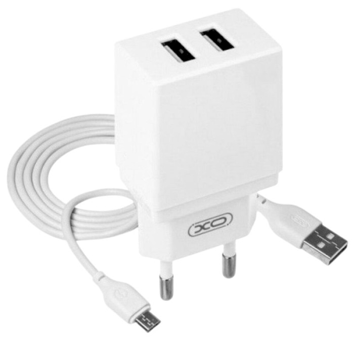 Зарядний пристрій XO L75 2xUSB-A, 2.4A White w/Micro-USB cable (XO-L75-M)