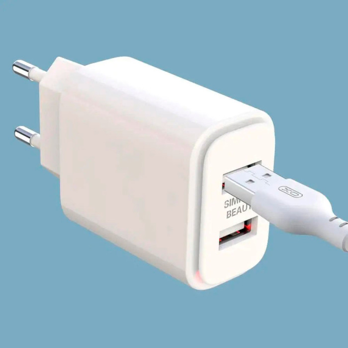 Зарядний пристрій XO L90C 2xUSB-A, 2.4A White w/Lightning cable (XO-L90C-L)