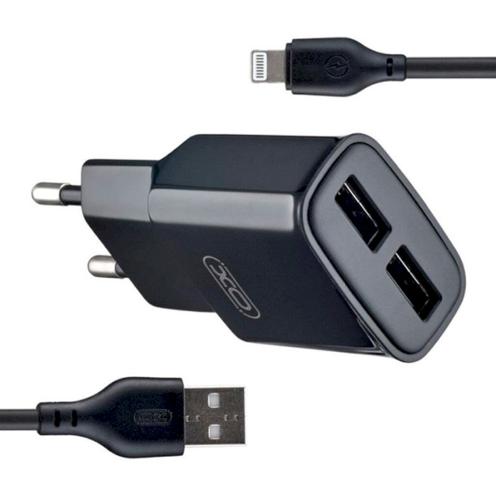 Зарядний пристрій XO L92C 2xUSB-A, 2.4A Black w/Lightning cable (XO-L92C-L)