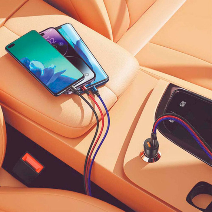 Автомобільний зарядний пристрій XO CC55 2xUSB-A, QC3.0, 18W Car Charger Black w/3-in-1 cable (XO-CC55-BK)