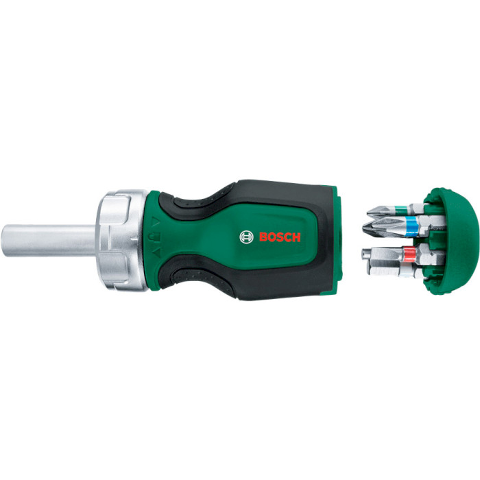 Отвёртка реверсивная с насадками BOSCH Stubby Ratchet Screwdriver with 6 Bits (1.600.A03.2UZ)