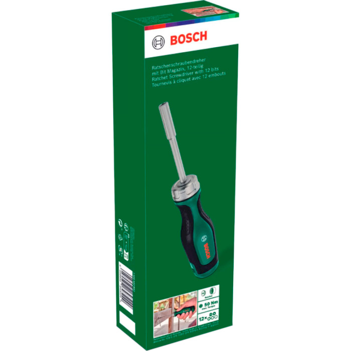 Отвёртка реверсивная с насадками BOSCH Bit Ratchet Screwdriver with 12 Bits (1.600.A03.2V0)