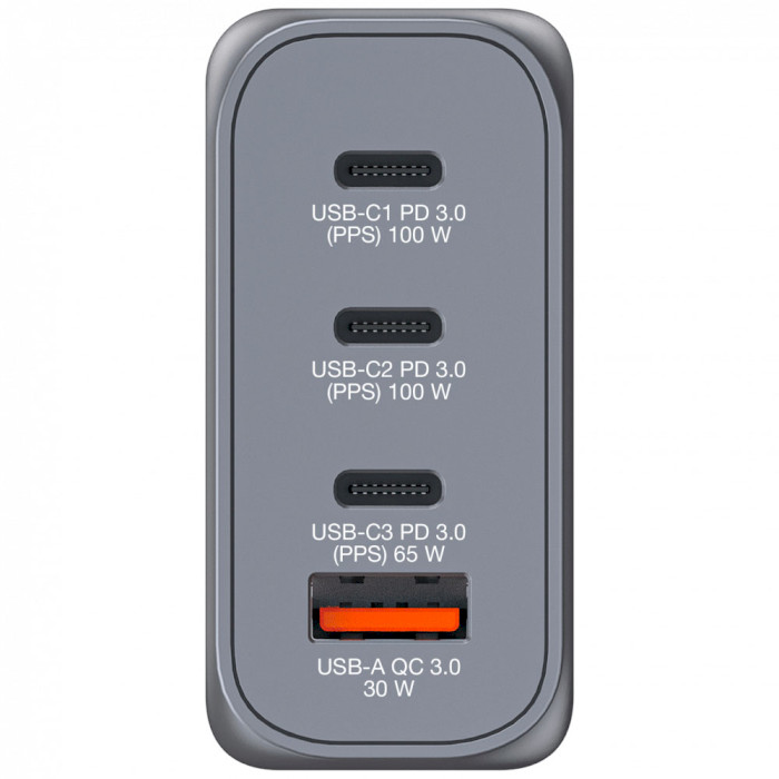 Зарядний пристрій VERBATIM 100W 3xUSB-C, 1xUSB-A, PD3.0, QC3.0 GaN Wall Charger Gray