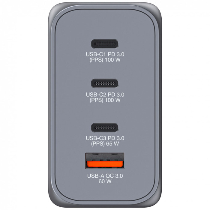 Зарядний пристрій VERBATIM 200W 3xUSB-C, 1xUSB-A, PD3.0, QC3.0 GaN Wall Charger Gray