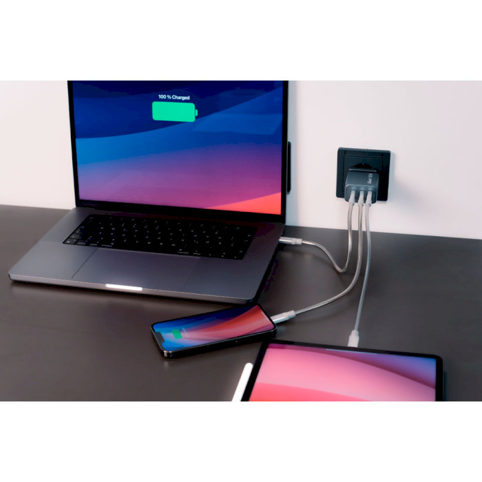 Зарядний пристрій VERBATIM 65W 2xUSB-C, 1xUSB-A, PD3.0, QC3.0 GaN Wall Charger Gray