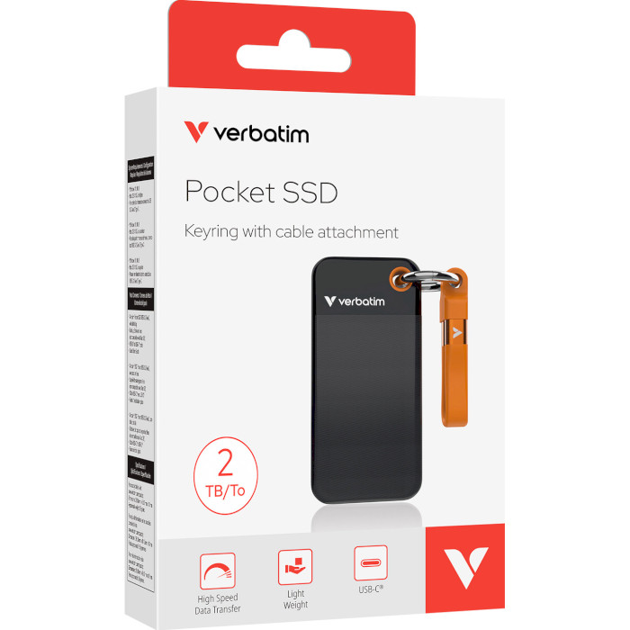 Портативный SSD диск VERBATIM Pocket 2TB USB3.2 Gen2 Black/Orange (32197)