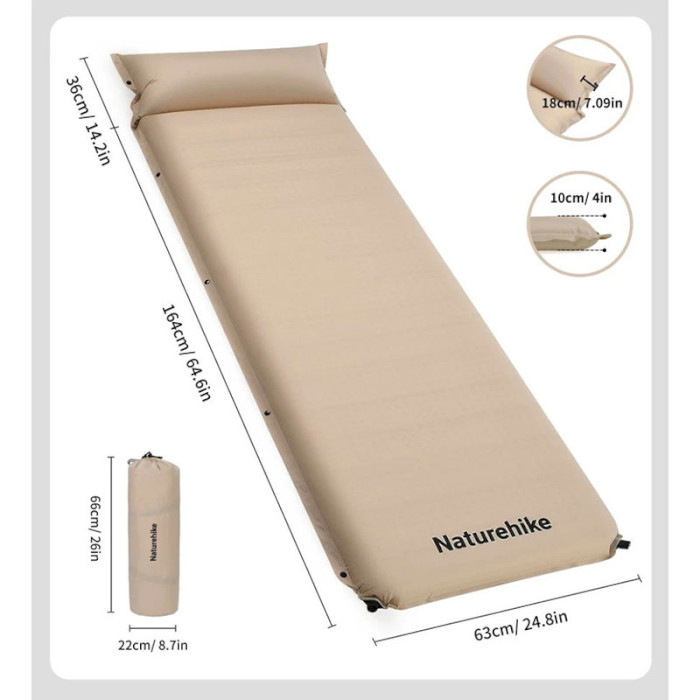 Самонадувной коврик с подушкой NATUREHIKE CNK2450WS020 Beige (6927595712719)