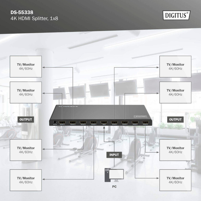 HDMI сплиттер 1 to 8 DIGITUS DS-55338