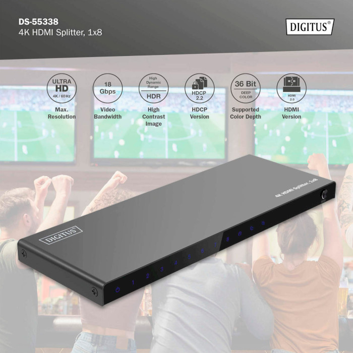 HDMI сплиттер 1 to 8 DIGITUS DS-55338