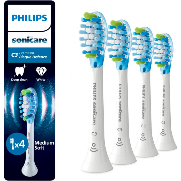 Насадка для зубной щётки PHILIPS Sonicare C3 Premium Plaque Defence White 4шт (HX9044/87)