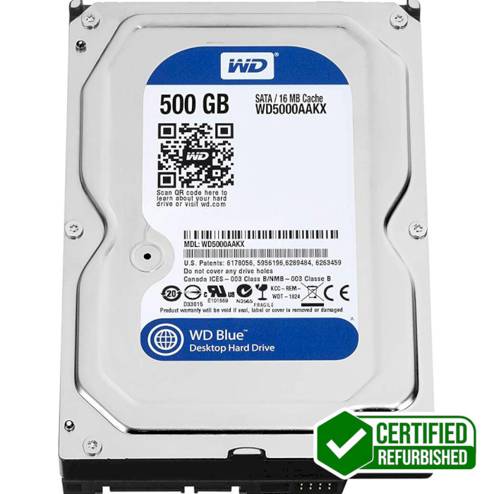 Жёсткий диск 3.5" WD Blue 500GB SATA/16MB (WD5000AAKX-FR) Refurbished