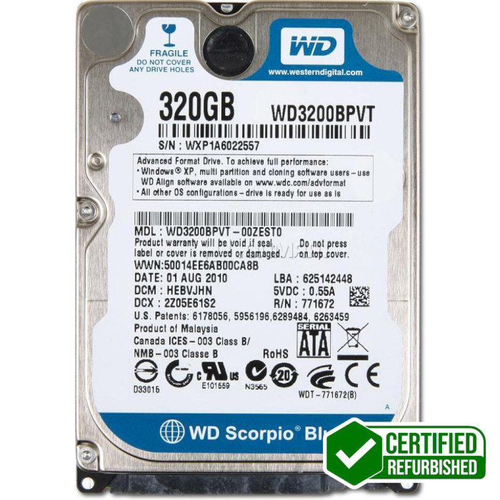 Жёсткий диск 2.5" WD Blue 320GB SATA/8MB (WD3200BPVT-FR) Refurbished
