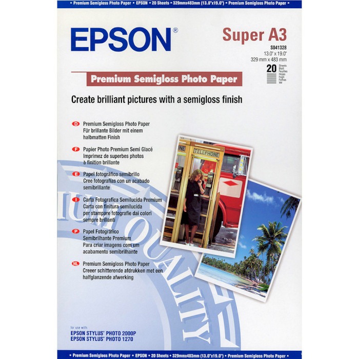 Фотобумага EPSON Premium Semi-Gloss A3+ 250г/м² 20л (C13S041328)