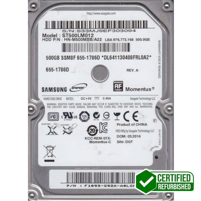 Жёсткий диск 2.5" SEAGATE Momentus 500GB SATA/8MB (ST500LM012) Refurbished