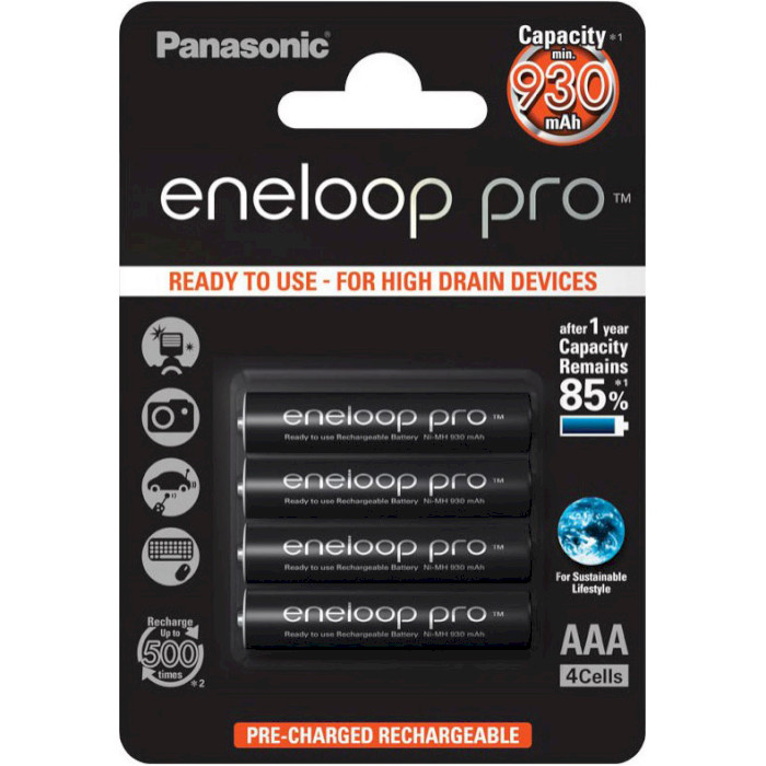 Акумулятор PANASONIC Eneloop Pro AAA 930mAh 4шт/уп (BK-4HCDE/4BE~EOL)