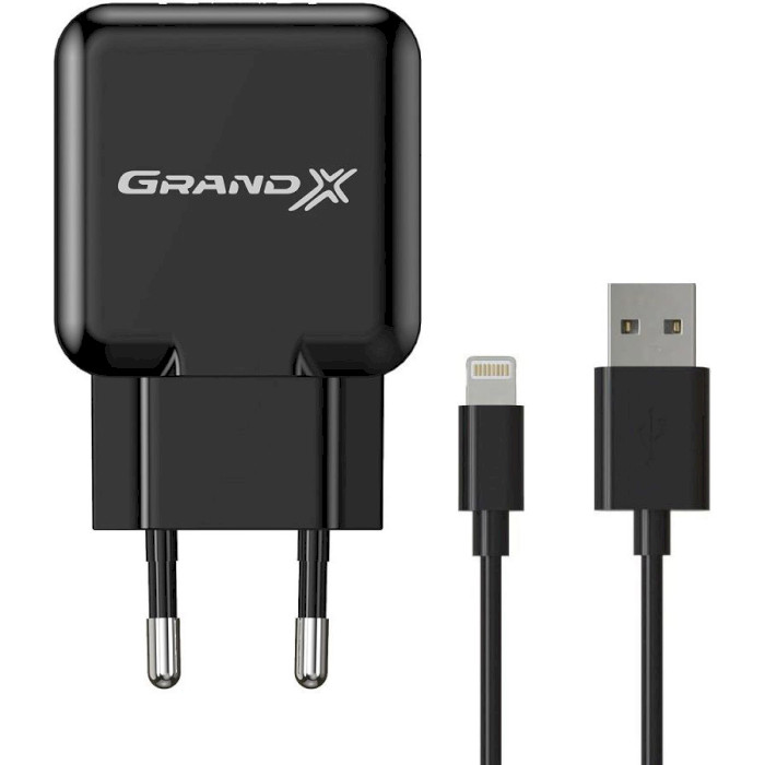 Зарядний пристрій GRAND-X CH-03 1xUSB-A, 2.1A Black w/Lightning cable (CH-03LTB)