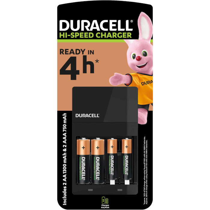 Зарядное устройство DURACELL CEF14 Hi-Speed Charger + 2xAA 1300 mAh + 2xAAA 750 mAh (5000551/5004990)