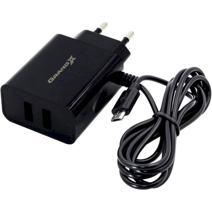 Зарядний пристрій GRAND-X CH-65 2xUSB-A, 3.1A Black w/Micro-USB cable (CH-65B)