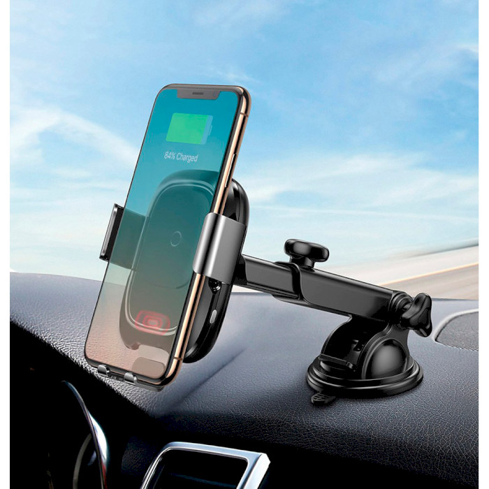 Автотримач для смартфона з бездротовою зарядкою BASEUS Smart Vehicle Bracket Wireless Charger Black (WXZN-B01)