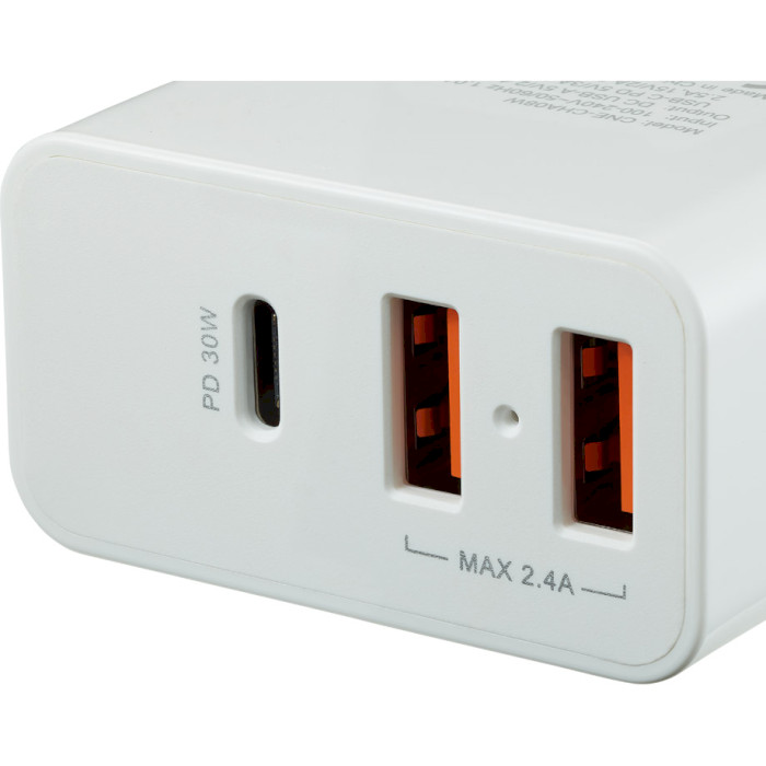 Зарядное устройство CANYON H-08 1xUSB-C, 2xUSB-A, PD3.0, 30W White (CNE-CHA08W)