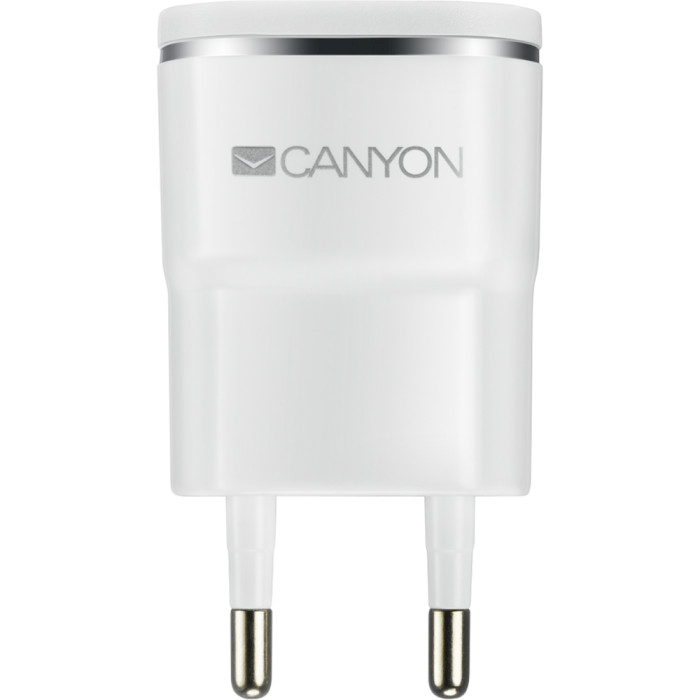 Зарядное устройство CANYON H-01 1xUSB-A, 1A White/Silver (CNE-CHA01WS)