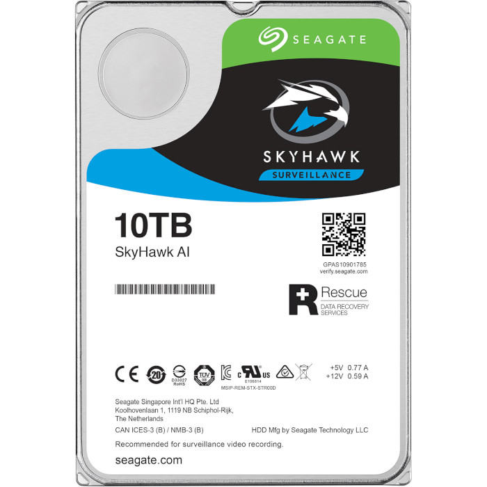 Жёсткий диск 3.5" SEAGATE SkyHawk AI 10TB SATA/256MB (ST10000VE0008)