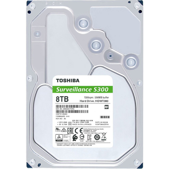 Жорсткий диск 3.5" TOSHIBA Surveillance S300 8TB SATA/256MB (HDWT380UZSVA)