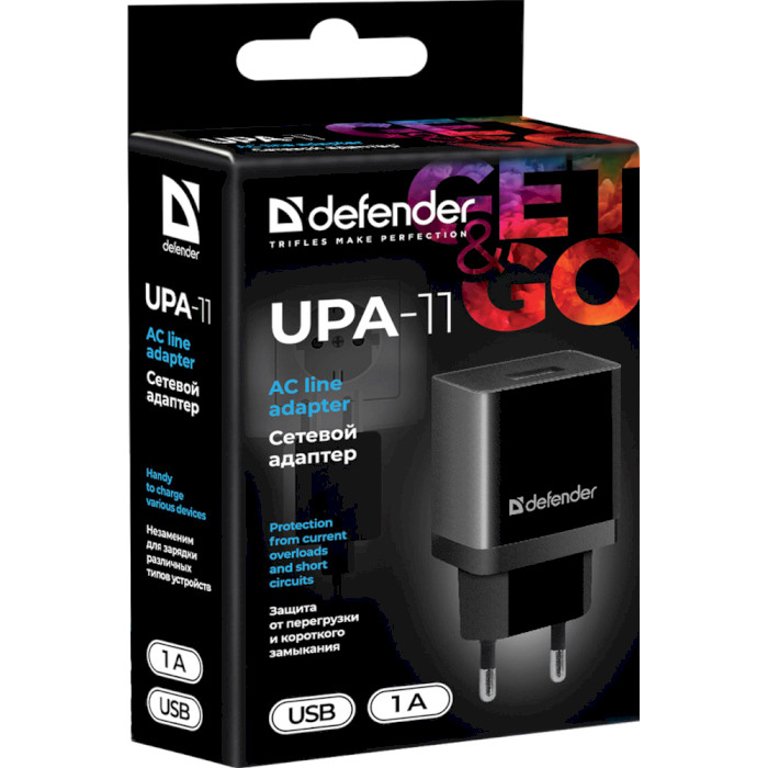 Зарядное устройство DEFENDER UPA-11 1xUSB 5V/1A Black (83547)
