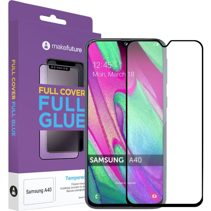 Защитное стекло MAKE Full Cover Full Glue для Galaxy A40 (MGF-SA405)