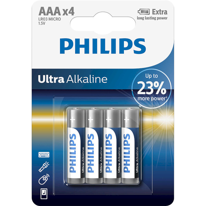 Батарейка PHILIPS Ultra Alkaline AAA 4шт/уп (LR03E4B/10)