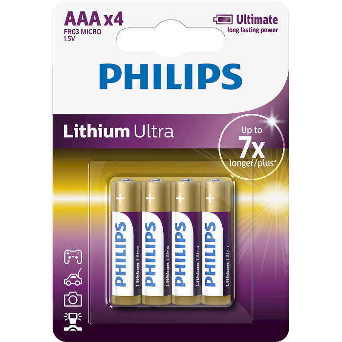 Батарейка PHILIPS Lithium Ultra AAA 4шт/уп (FR03LB4A/10)