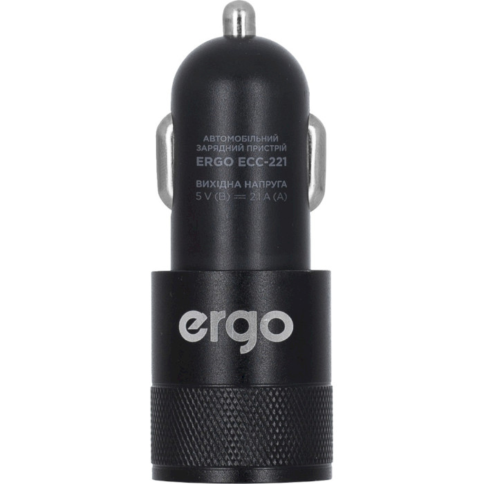 Автомобильное зарядное устройство ERGO 2xUSB-A, 2.1A Black (ECC-221)