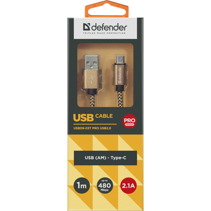 Кабель DEFENDER USB09-03T Pro USB 2.0 AM/CM Gold 1м (87812)