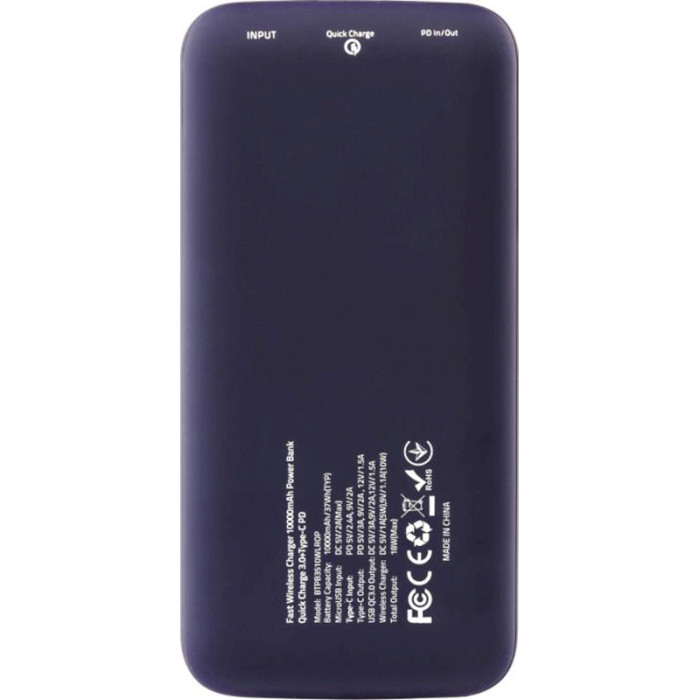 Повербанк з бездротовою зарядкою VINGA 10000 Wireless QC3.0 PD Soft Touch 10000mAh Purple (BTPB3510WLROP)