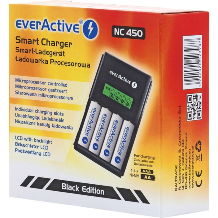 Зарядний пристрій EVERACTIVE NC-450 Black Edition (NC450B)