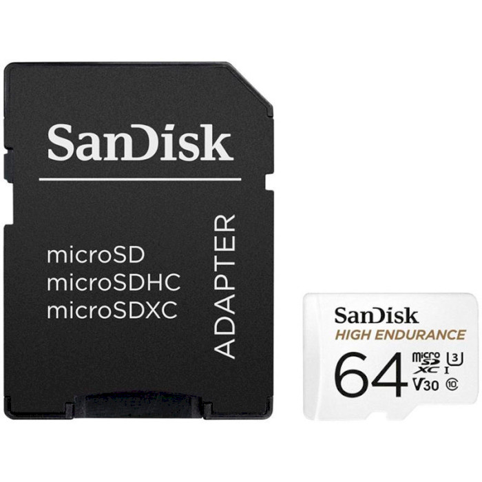 Карта пам'яті SANDISK microSDXC High Endurance 64GB UHS-I U3 V30 Class 10 + SD-adapter (SDSQQNR-064G-GN6IA)
