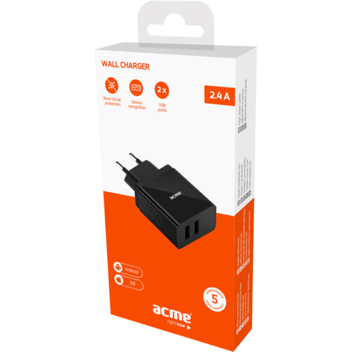 Зарядное устройство ACME CH204 2-ports USB Wall Charger 2.4A (212781)