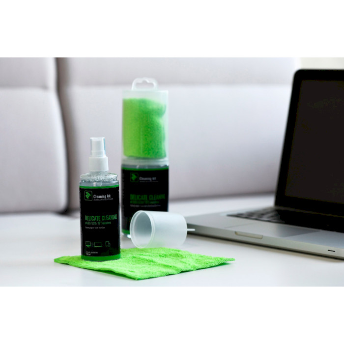 Набор для очистки LCD/LED экранов 2E Delicate Cleaning Liquid + зелёная салфетка 15см 150мл (2E-SK21L)