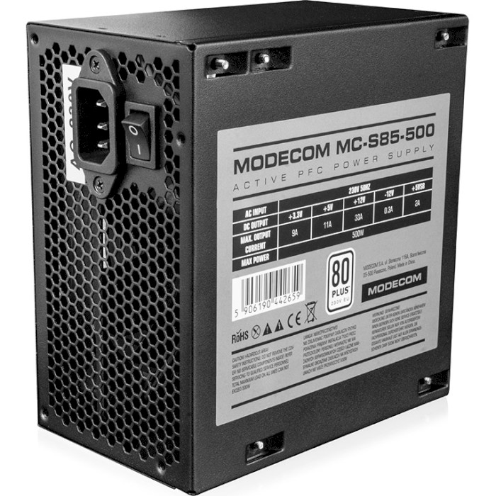 Блок питания 500W MODECOM MC-S85-500 Bulk (ZAS-MC85-CL-500-ATX-APFC)