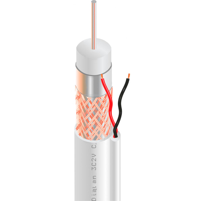 Коаксіальний кабель з живленням DIALAN 3С2V CU 0.50mm + 2x0.5 power 100м Gray