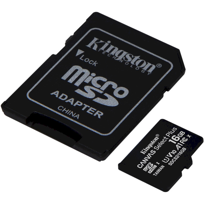 Карта памяти KINGSTON microSDHC Canvas Select Plus 16GB UHS-I V10 A1 Class 10 + SD-adapter (SDCS2/16GB)