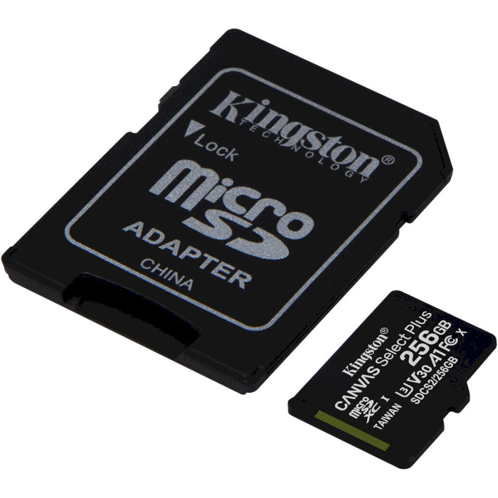 Карта памяти KINGSTON microSDXC Canvas Select Plus 256GB UHS-I U3 V30 A1 Class 10 + SD-adapter (SDCS2/256GB)