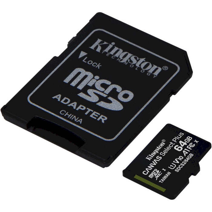 Карта памяти KINGSTON microSDXC Canvas Select Plus 64GB UHS-I V10 A1 Class 10 + SD-adapter (SDCS2/64GB)