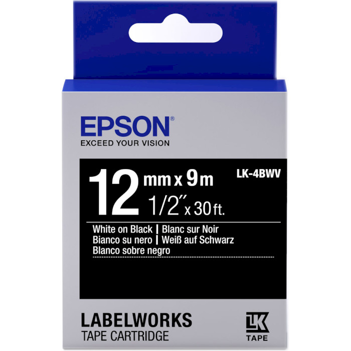 Лента EPSON LK-4BWV 12mm White on Black Vivid (C53S654009)