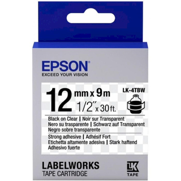 Стрічка EPSON LK-4TBW 12mm Black on Clear Strong Adhesive (C53S654015)