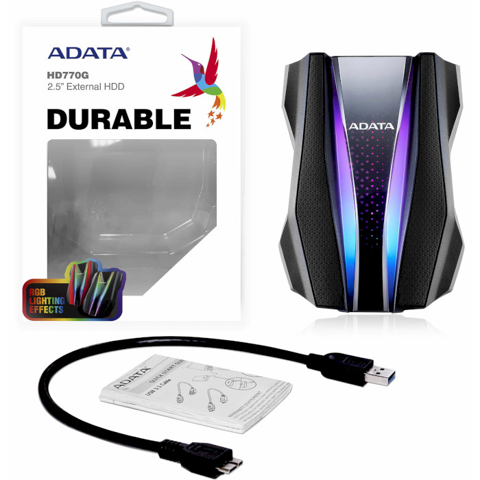Портативний жорсткий диск ADATA HD770G RGB 1TB USB3.2 Black (AHD770G-1TU32G1-CBK)