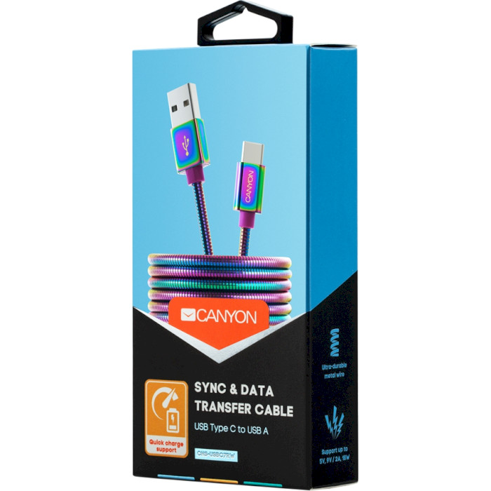 Кабель CANYON UC-7 Charge & Sync Braided USB-A to USB-C 1.2м Rainbow (CNS-USBC7RW)
