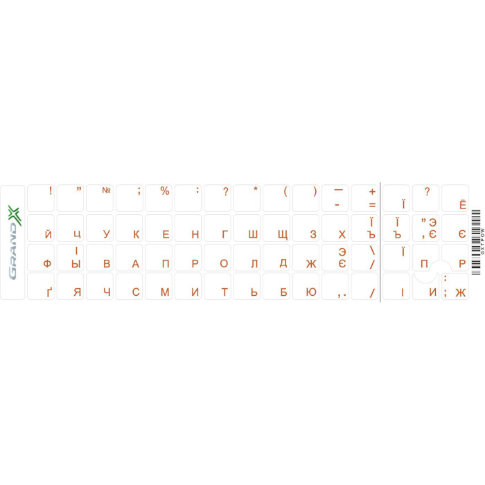 Наліпки на клавіатуру GRAND-X прозорі з червоними літерами, UA/RU (GXTPOW)