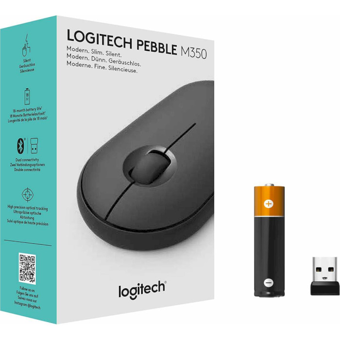 Мышь LOGITECH Pebble M350 Graphite (910-005607, 910-005718)